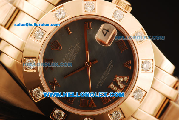 Rolex Datejust Swiss ETA 2836 Automatic Movement Full Rose Gold with Grey Dial and Diamond Bezel - Click Image to Close